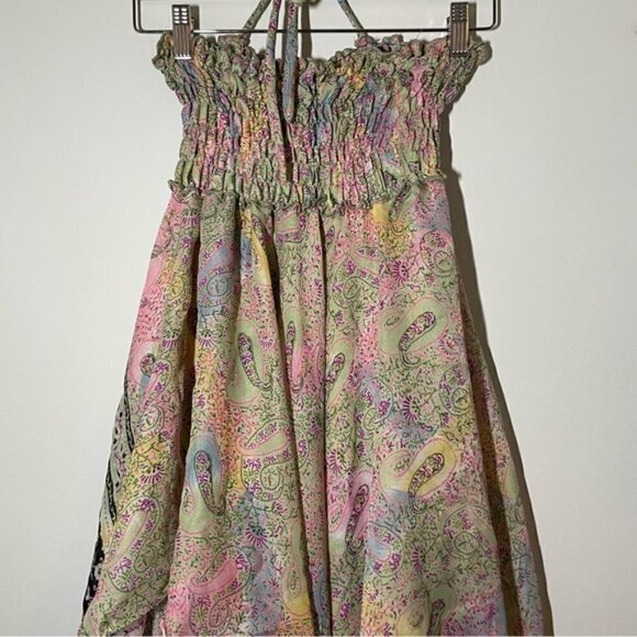 Boho 100% Silk Halterneck High Low Dress Free Size - Picture 5 of 8